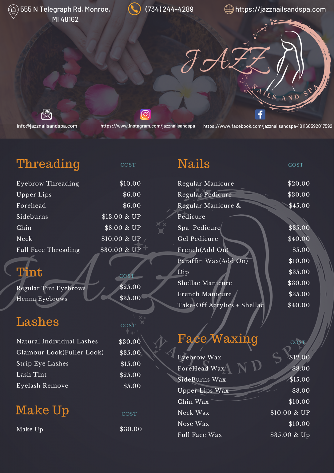 Price Menu Jazz Nails and Spa